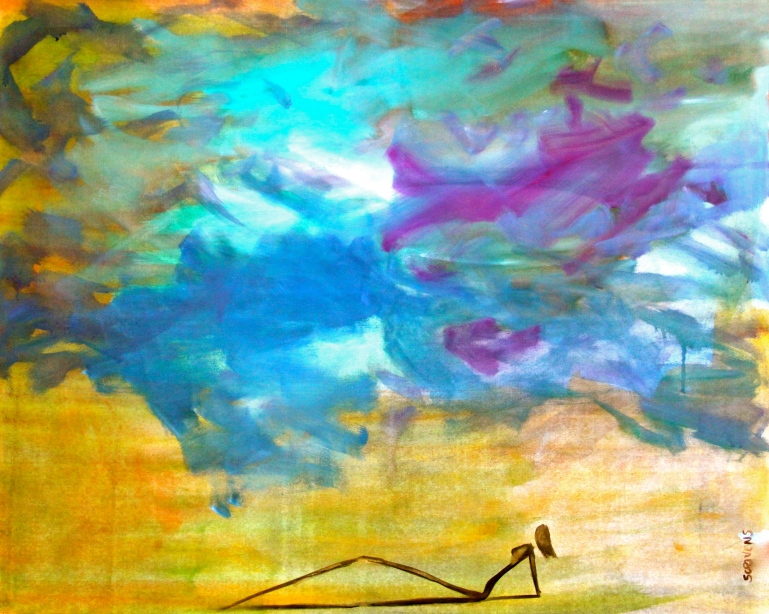 Silhouette under a sky of colours - oil on canvas 110x90cm